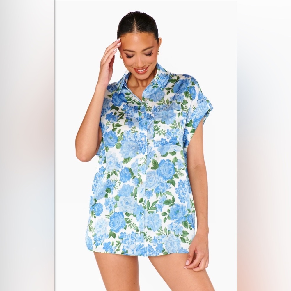 Show Me Your Mumu Best Day Button Up Cottage Floral Blue Size M